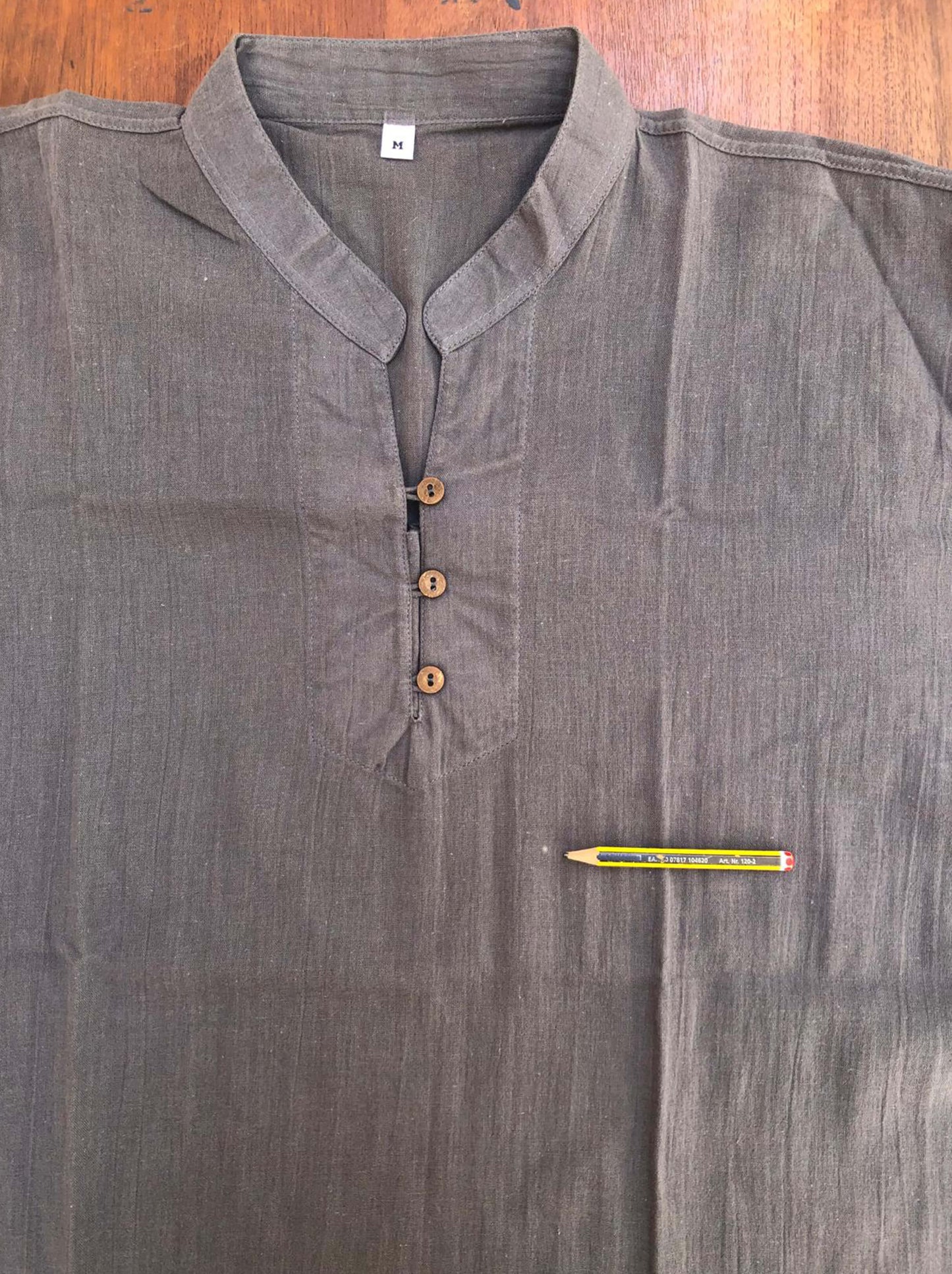 Camisa Gris Kurta de algodón natural con botones de coco - Segunda Vida