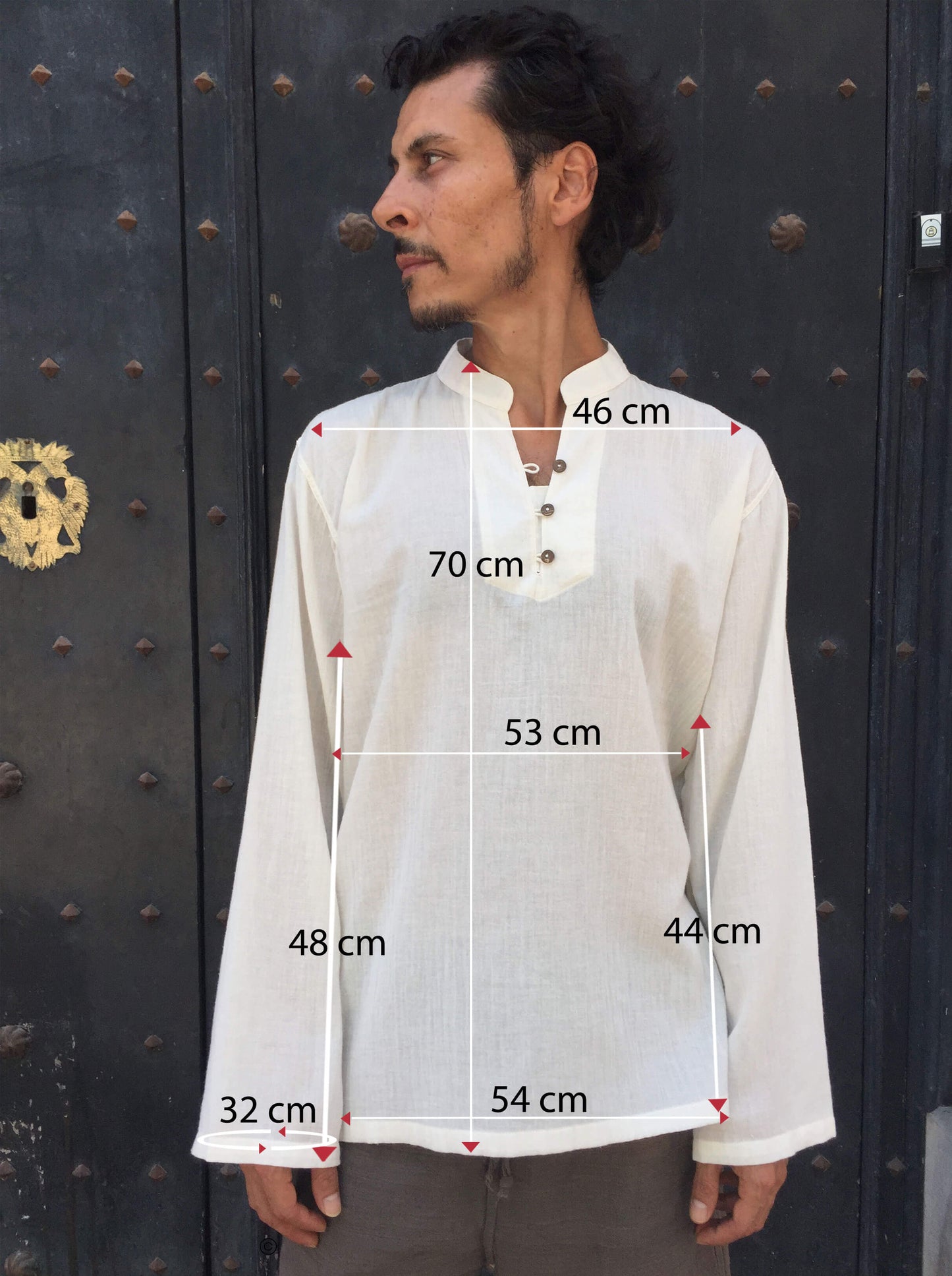 Camisa Kurta de algodón natural con botones de coco - Segunda Vida