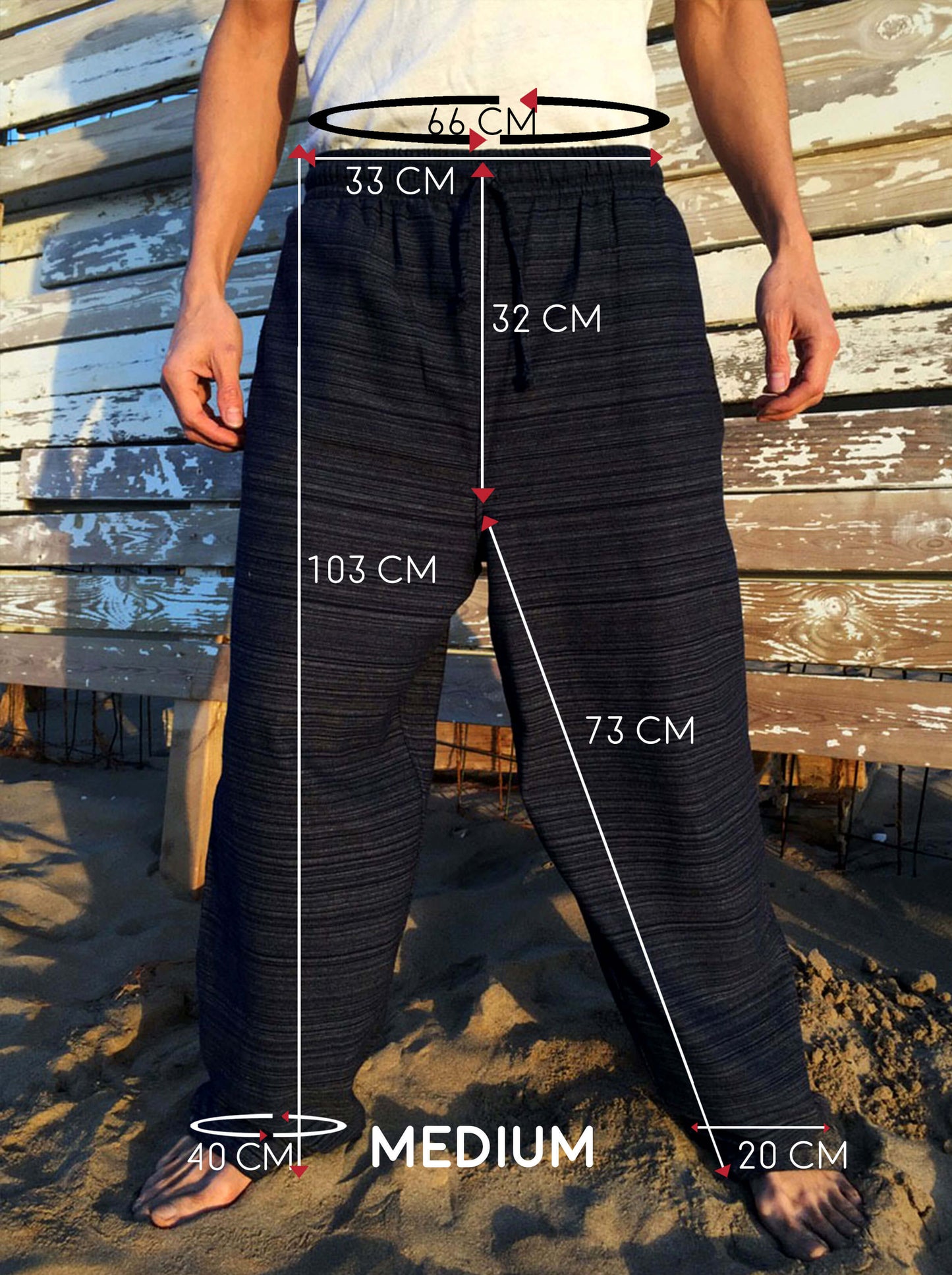 Pantalón Negro de algodón con cordón y patrón de línea