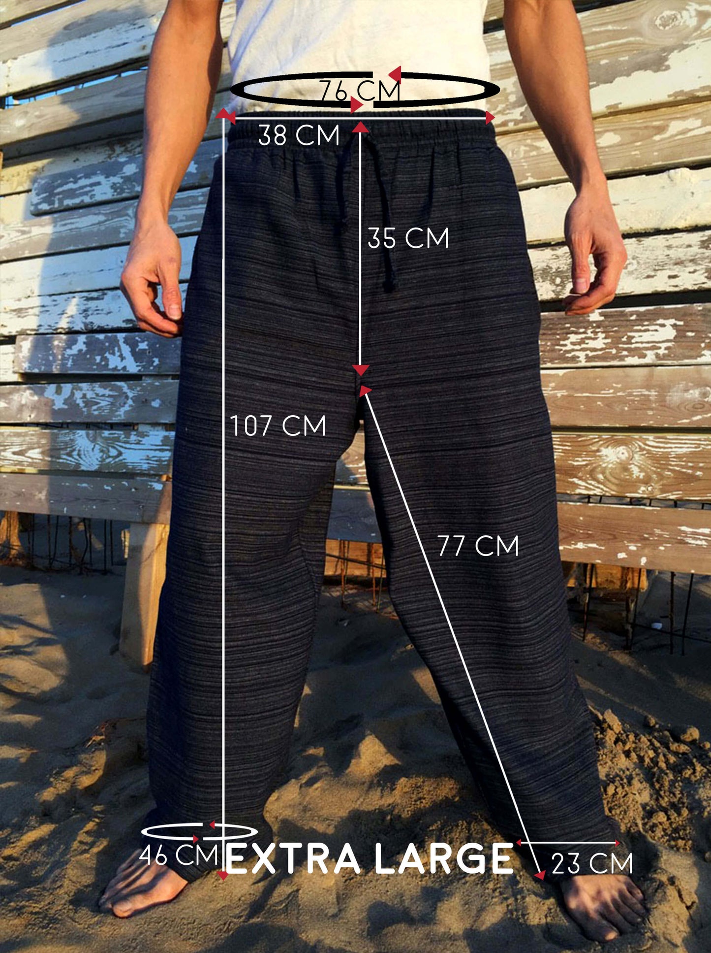 Pantalón Negro de algodón con cordón y patrón de línea