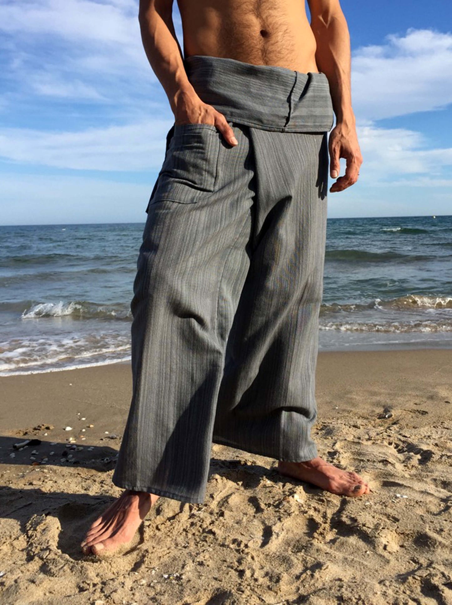 Pantalones con Rayas Tailandeses de algodón color Gris