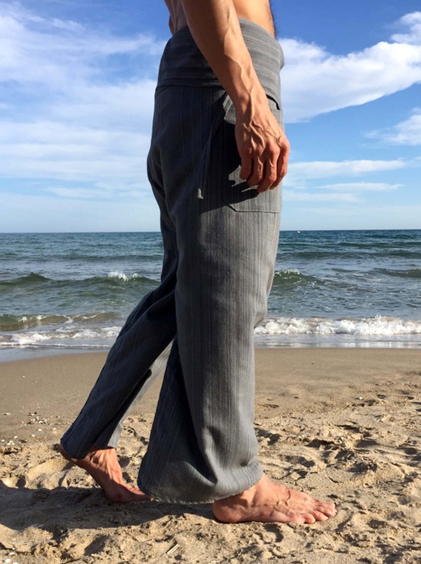 Pantalones con Rayas Tailandeses de algodón color Gris