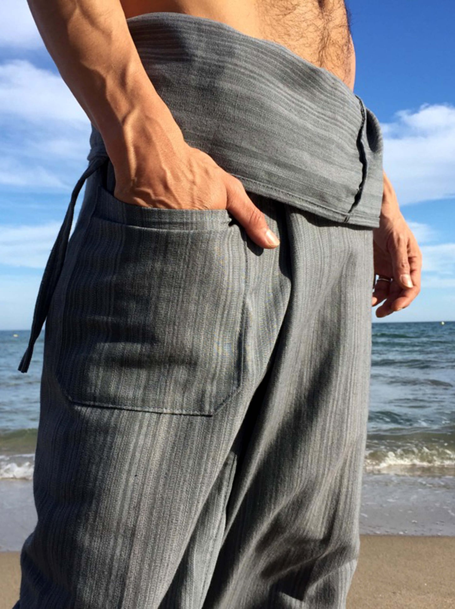 Pantalones con Rayas Tailandeses de algodón color Gris