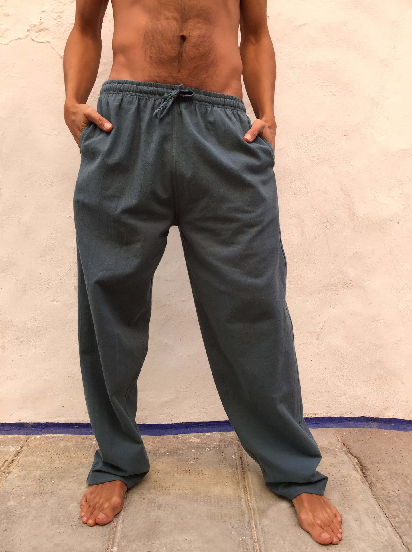 Pantalones de algodón con cordón Azul Polvoriento