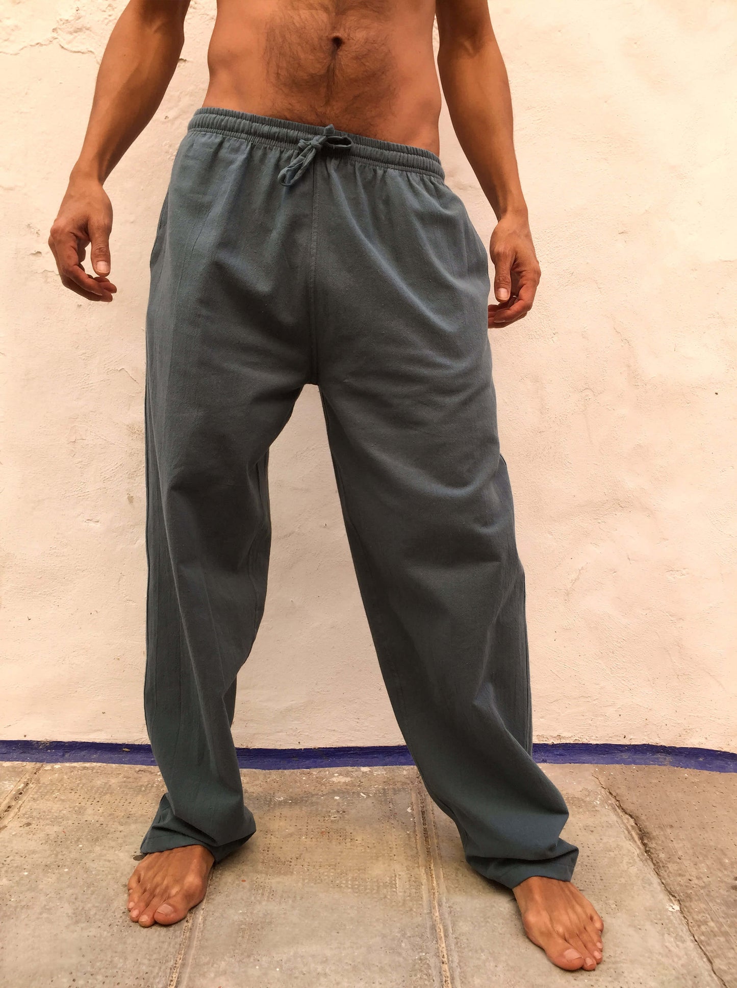 Pantalones de algodón con cordón Azul Polvoriento