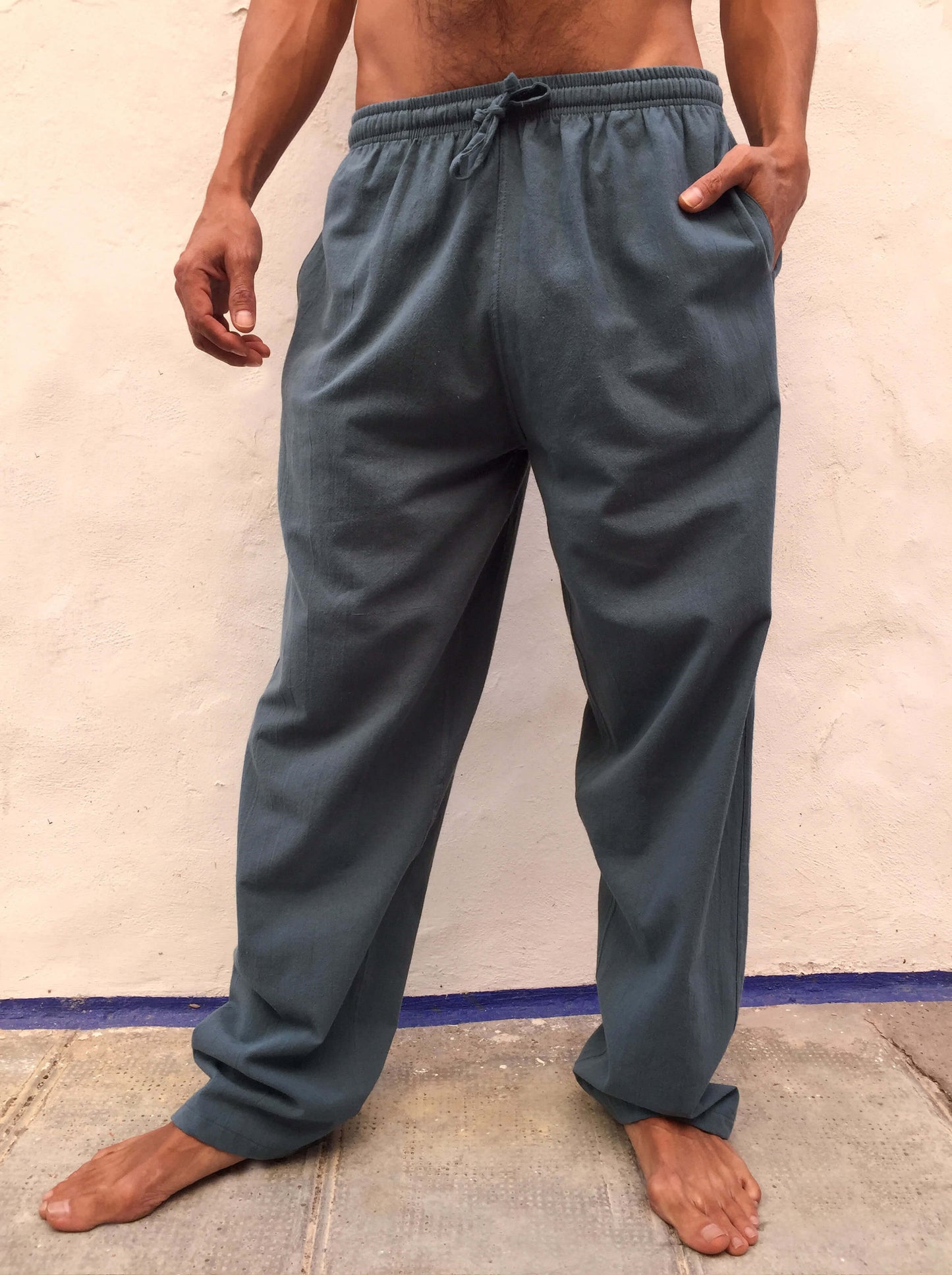 Pantalones de algodón con cordón Azul Polvoriento