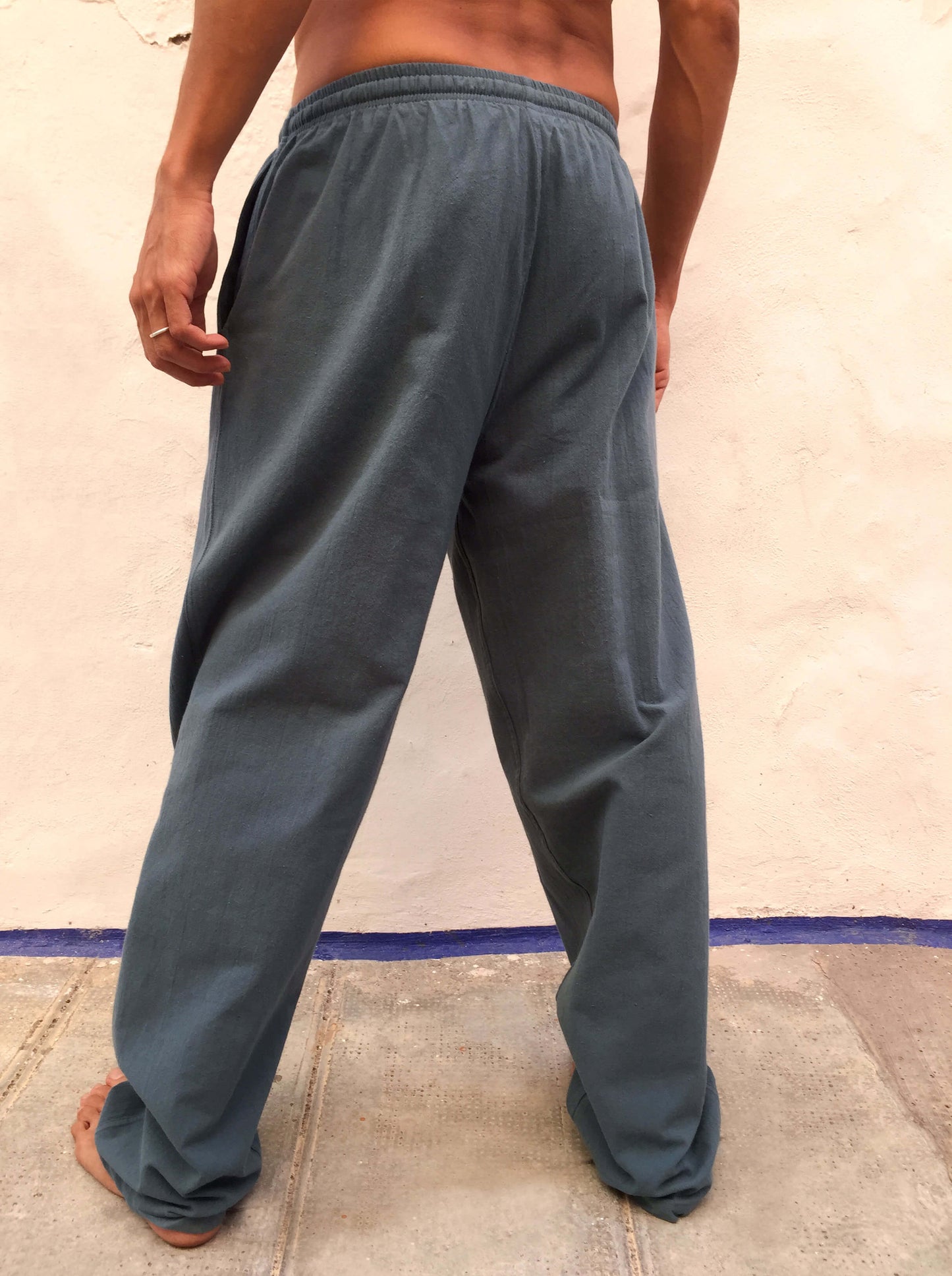 Pantalones de algodón con cordón Azul Polvoriento