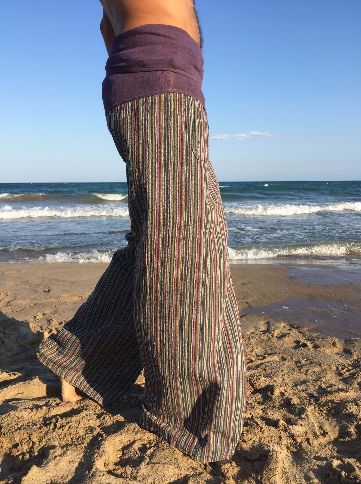 Pantalones con rayas Tailandeses de algodón crudo color iris