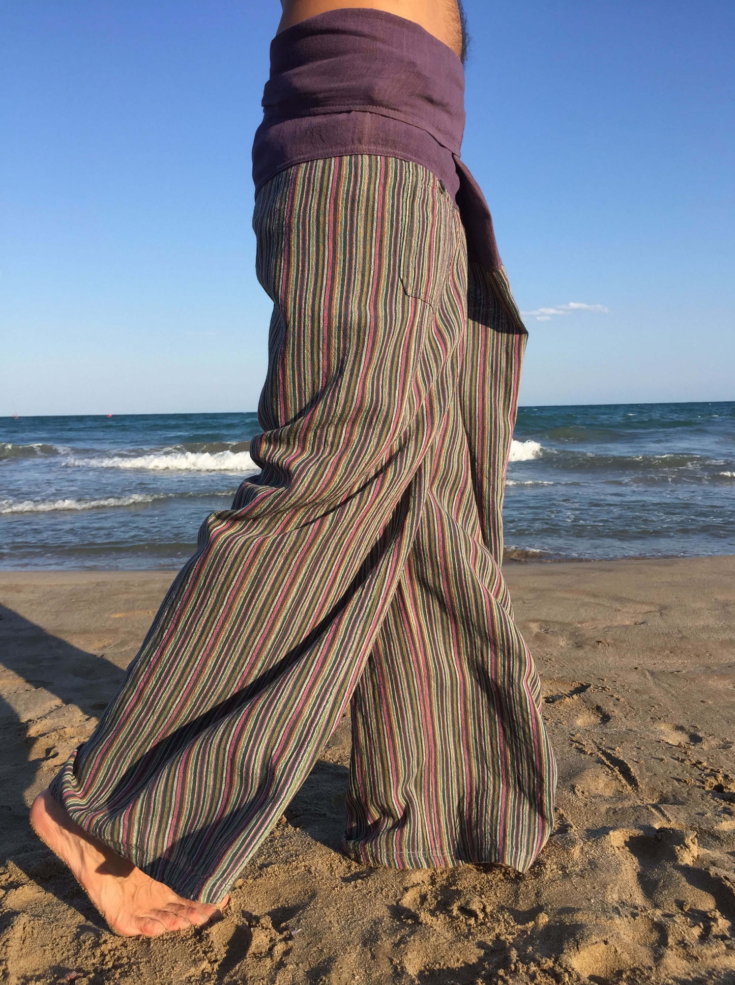 Pantalones con rayas Tailandeses de algodón crudo color iris