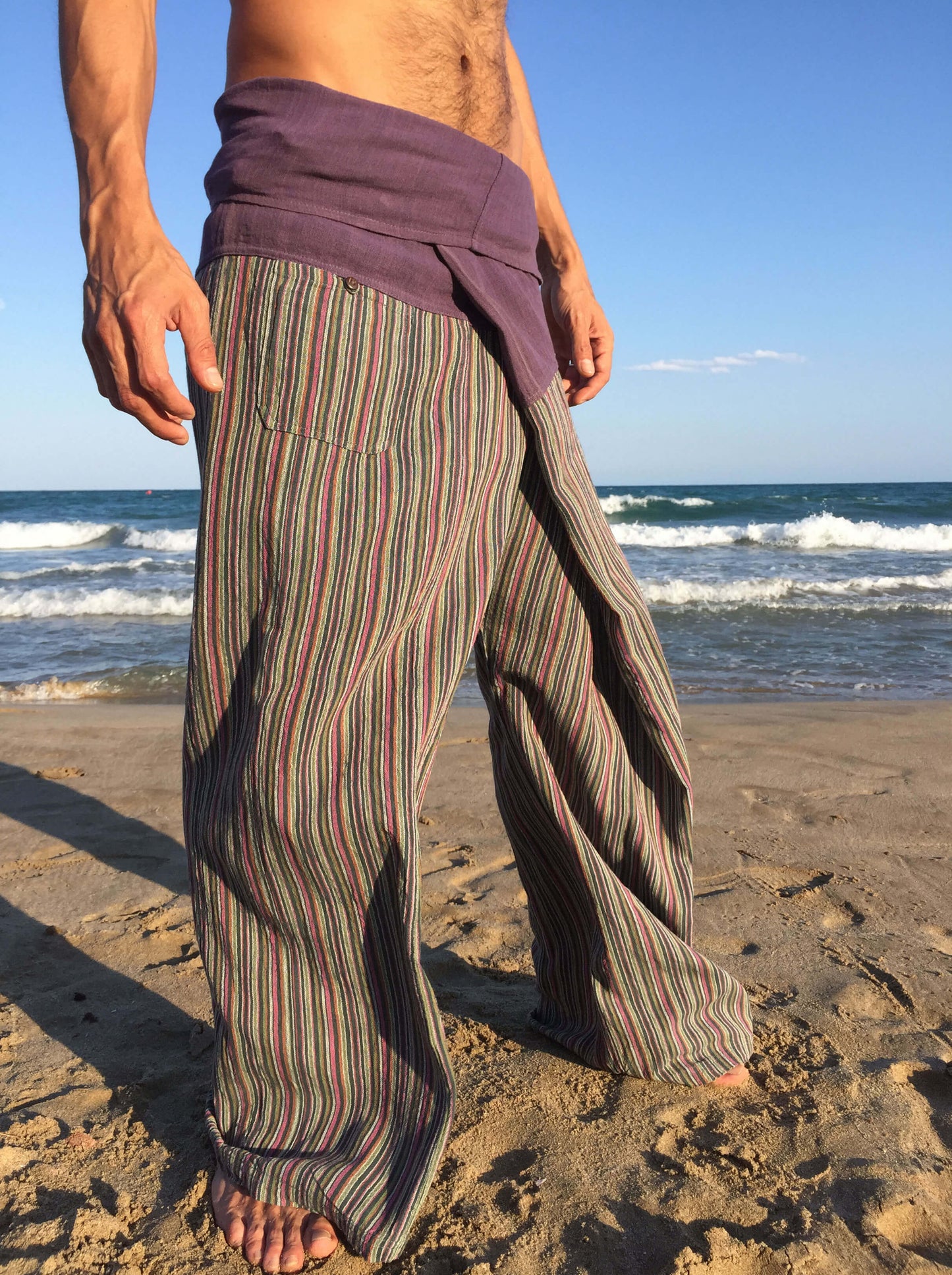 Pantalones con rayas Tailandeses de algodón crudo color iris