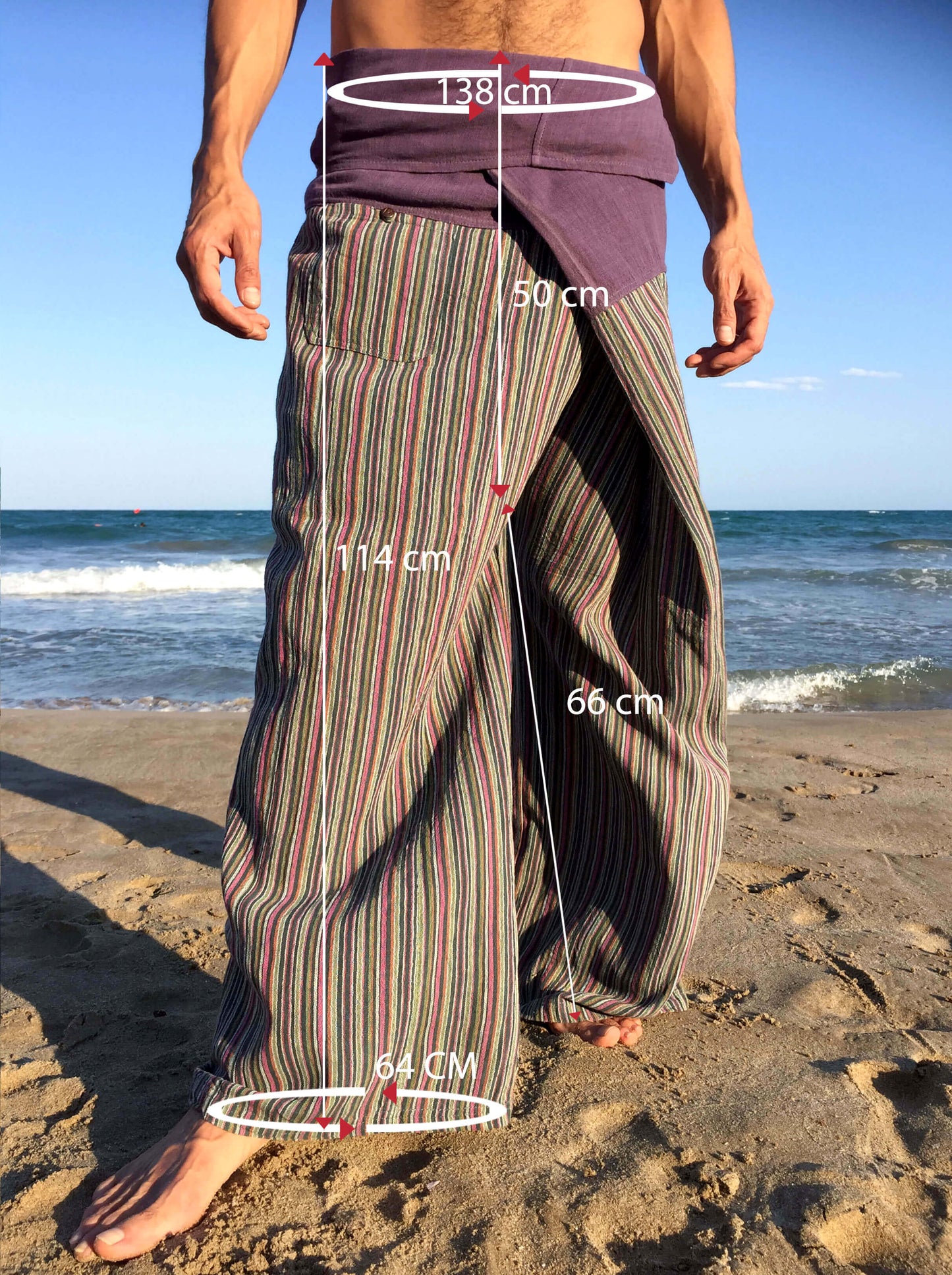Pantalones con rayas Tailandeses de algodón crudo color iris