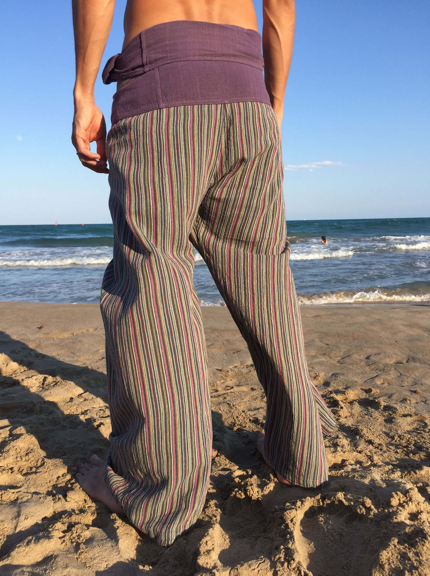Pantalones con rayas Tailandeses de algodón crudo color iris