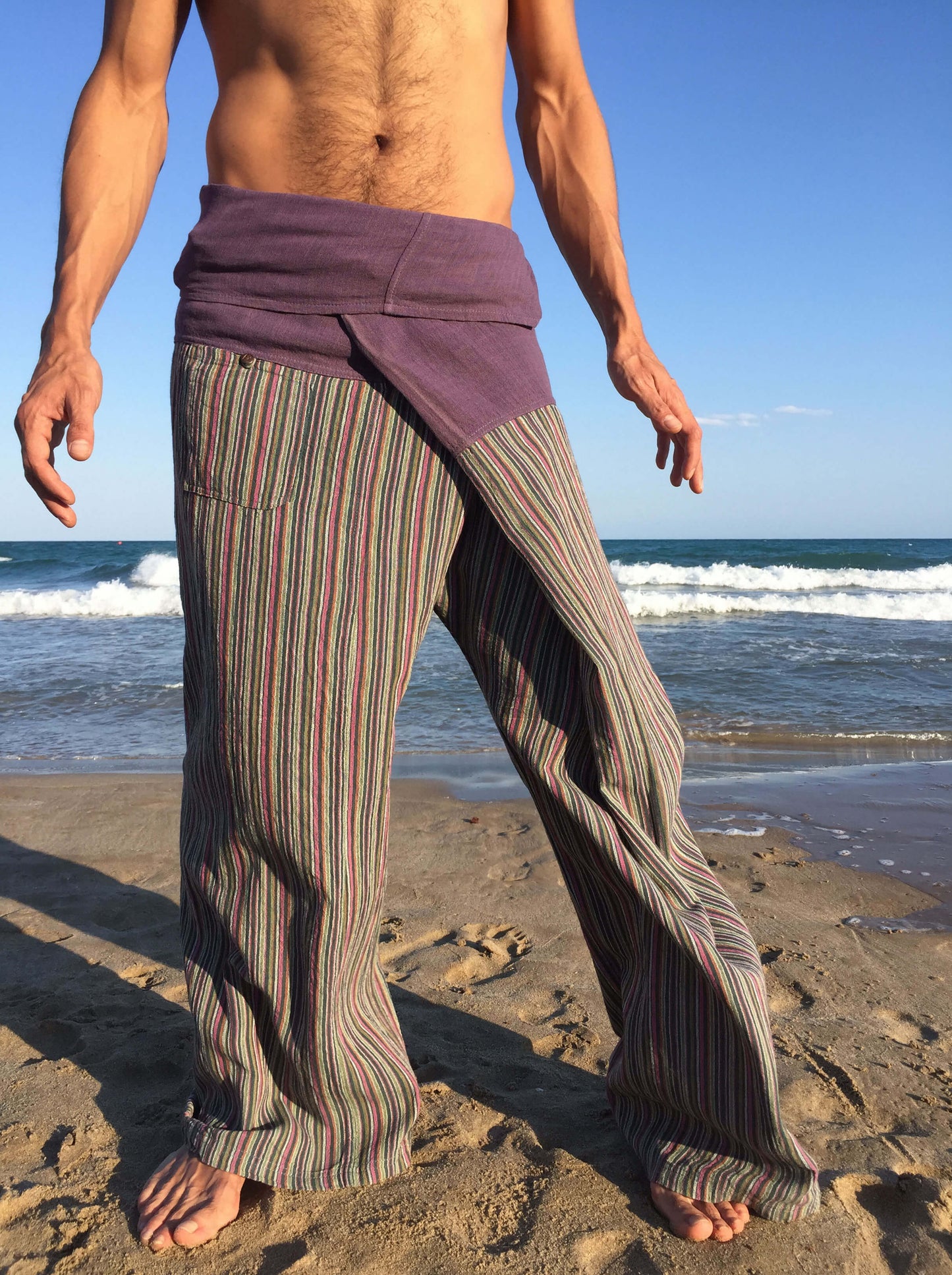 Pantalones con rayas Tailandeses de algodón crudo color iris