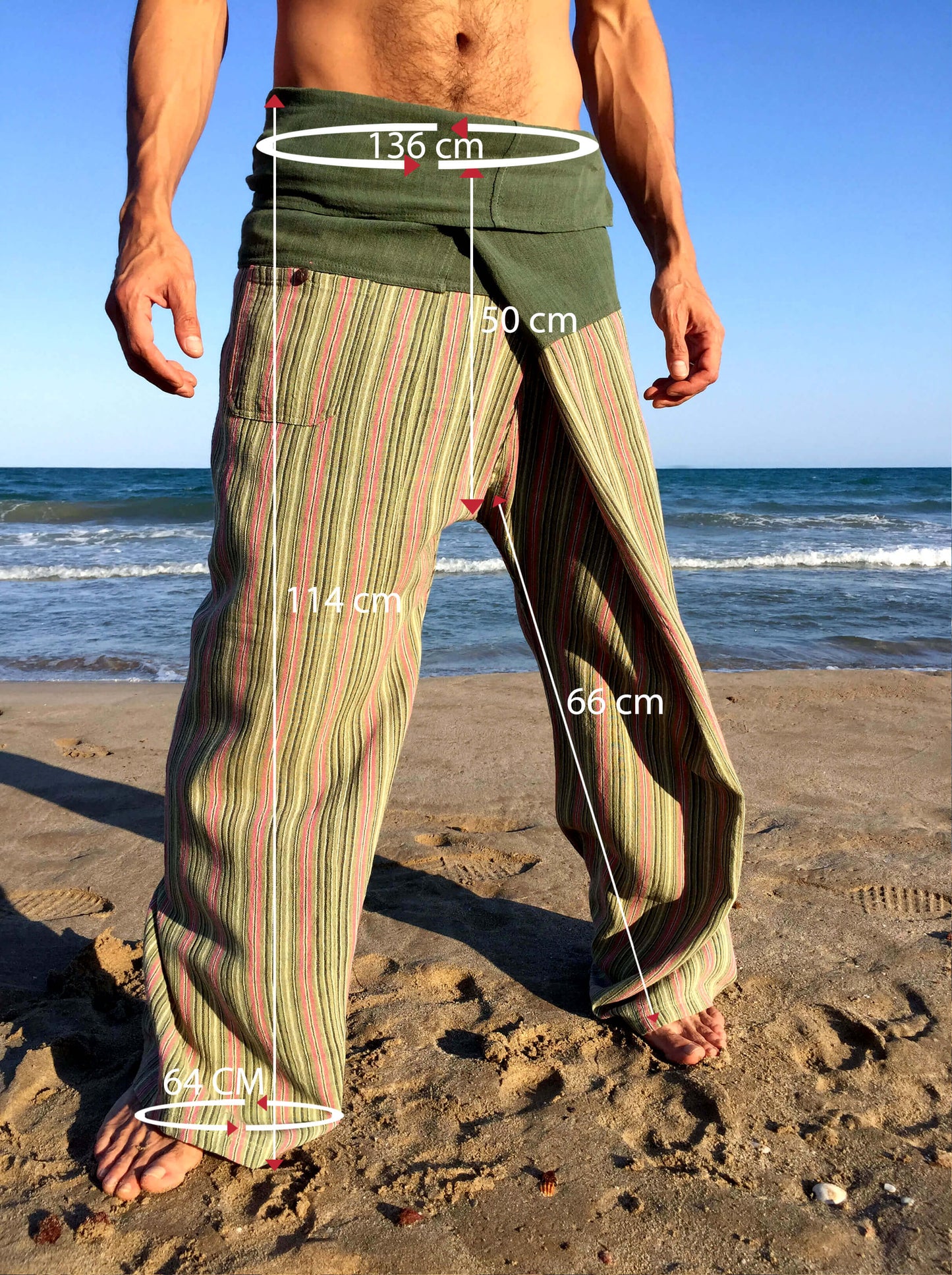 Pantalones con rayas Tailandeses de algodón crudo color verde