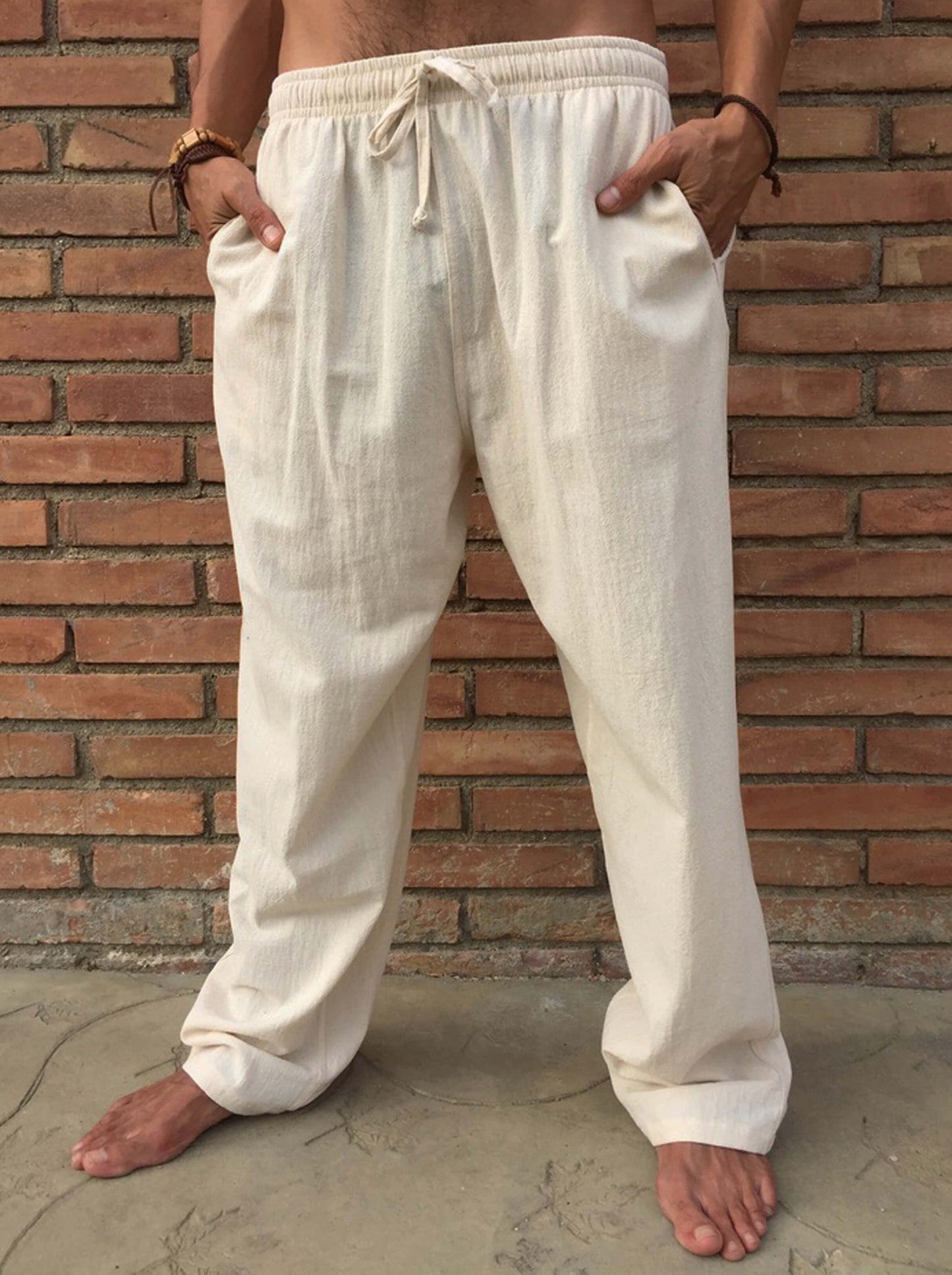 Pantalones de algodón con cordón Natural