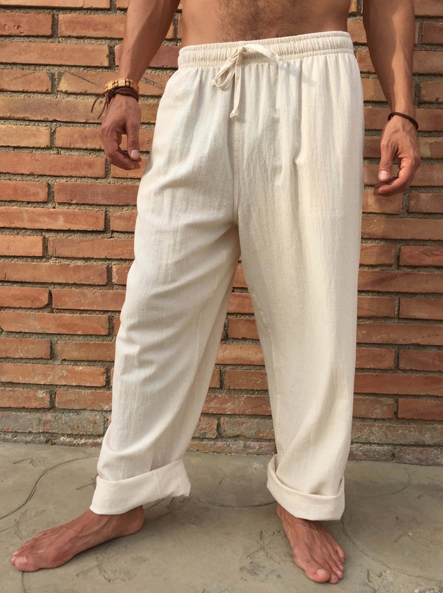 Pantalones de algodón con cordón Natural