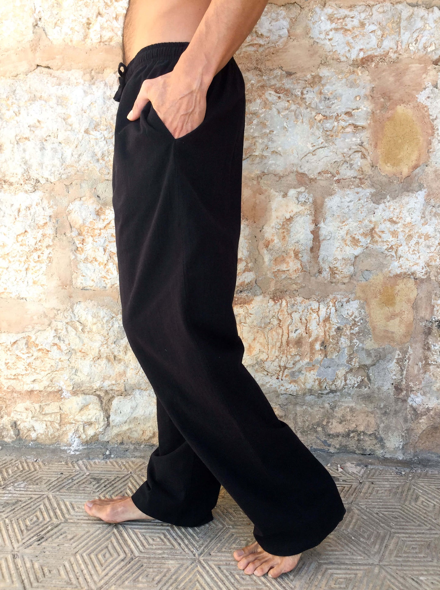 Pantalones de algodón con cordón Negro