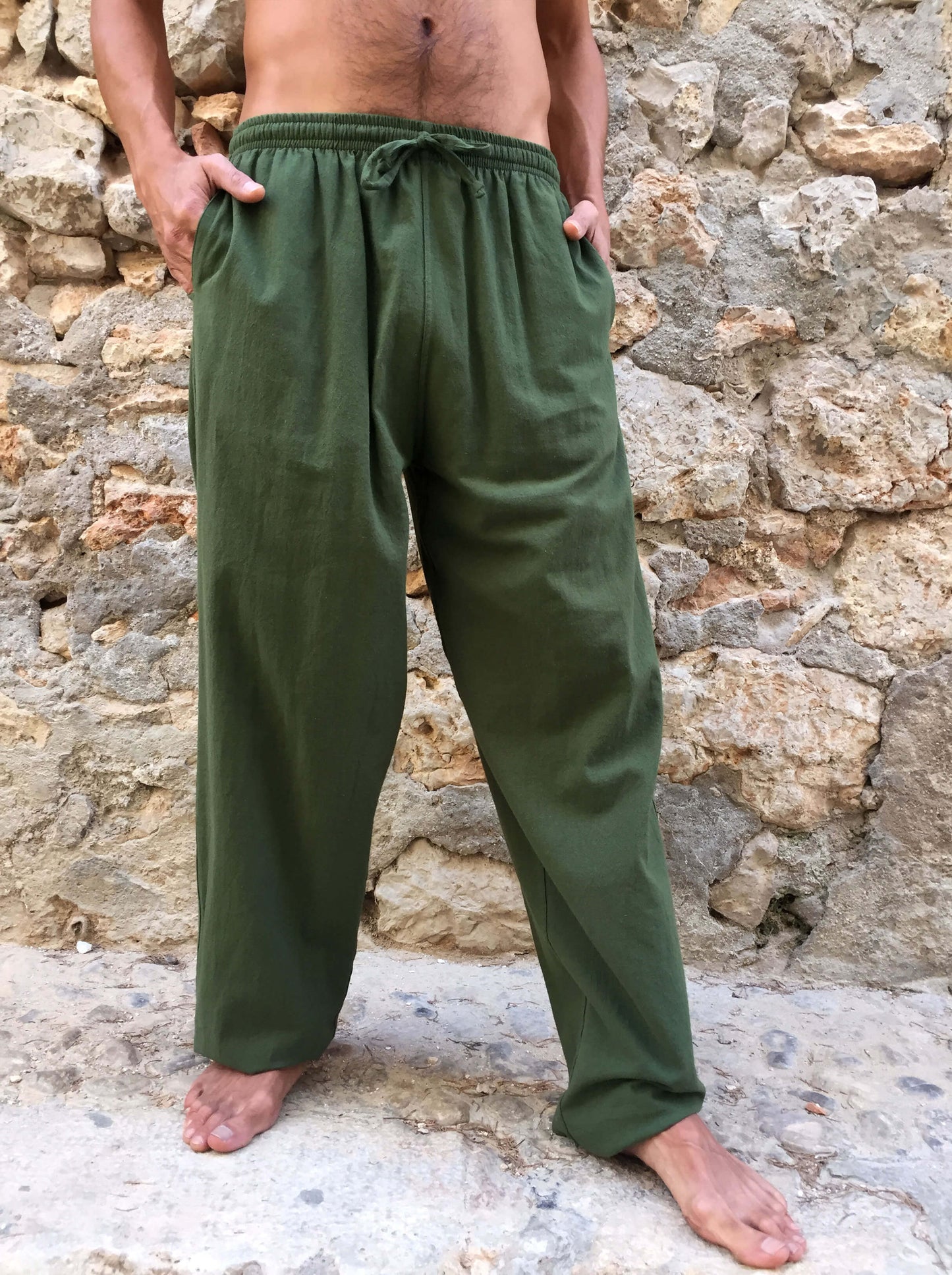 Pantalones de algodón con cordón Verde