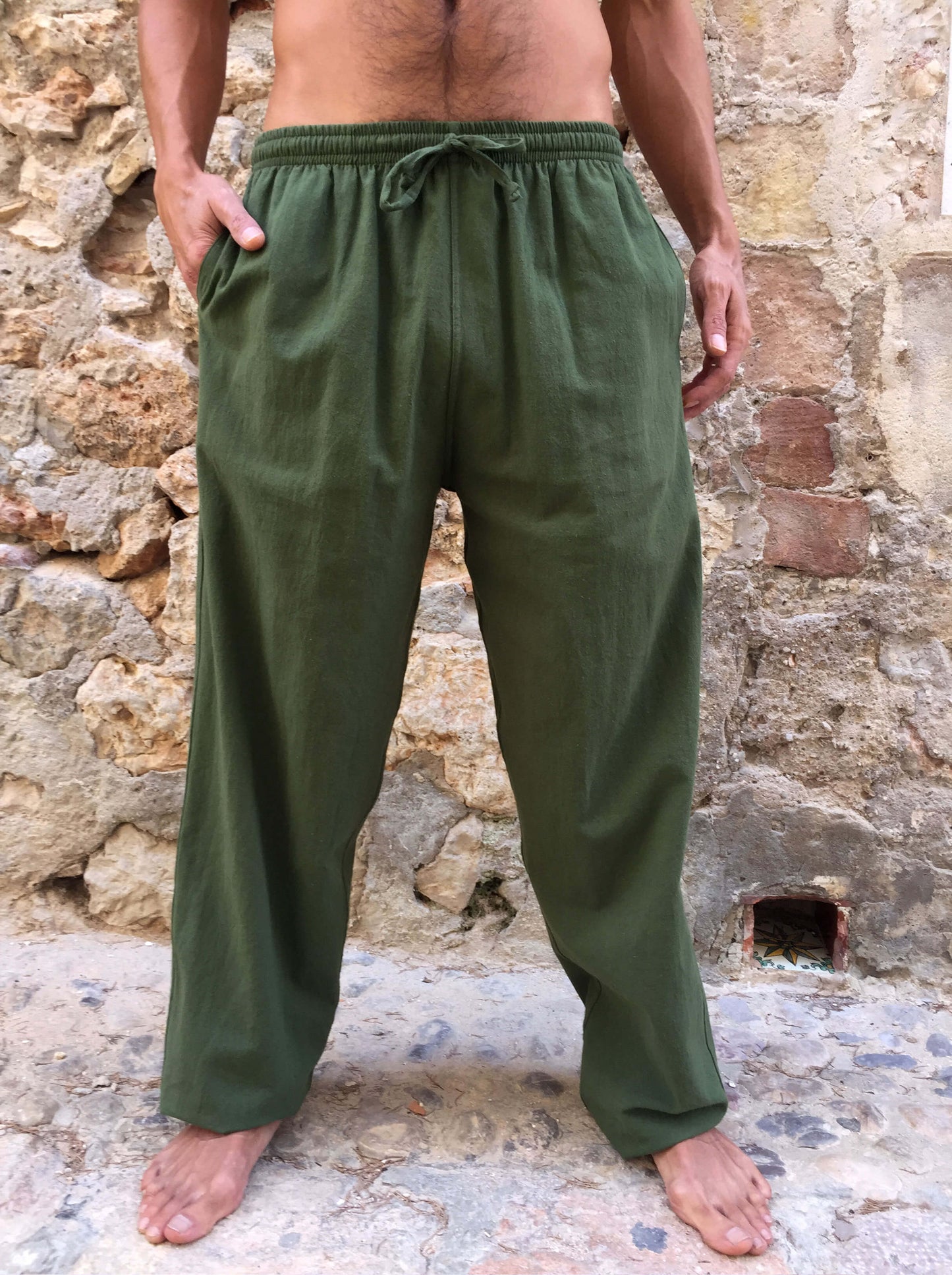 Pantalones de algodón con cordón Verde