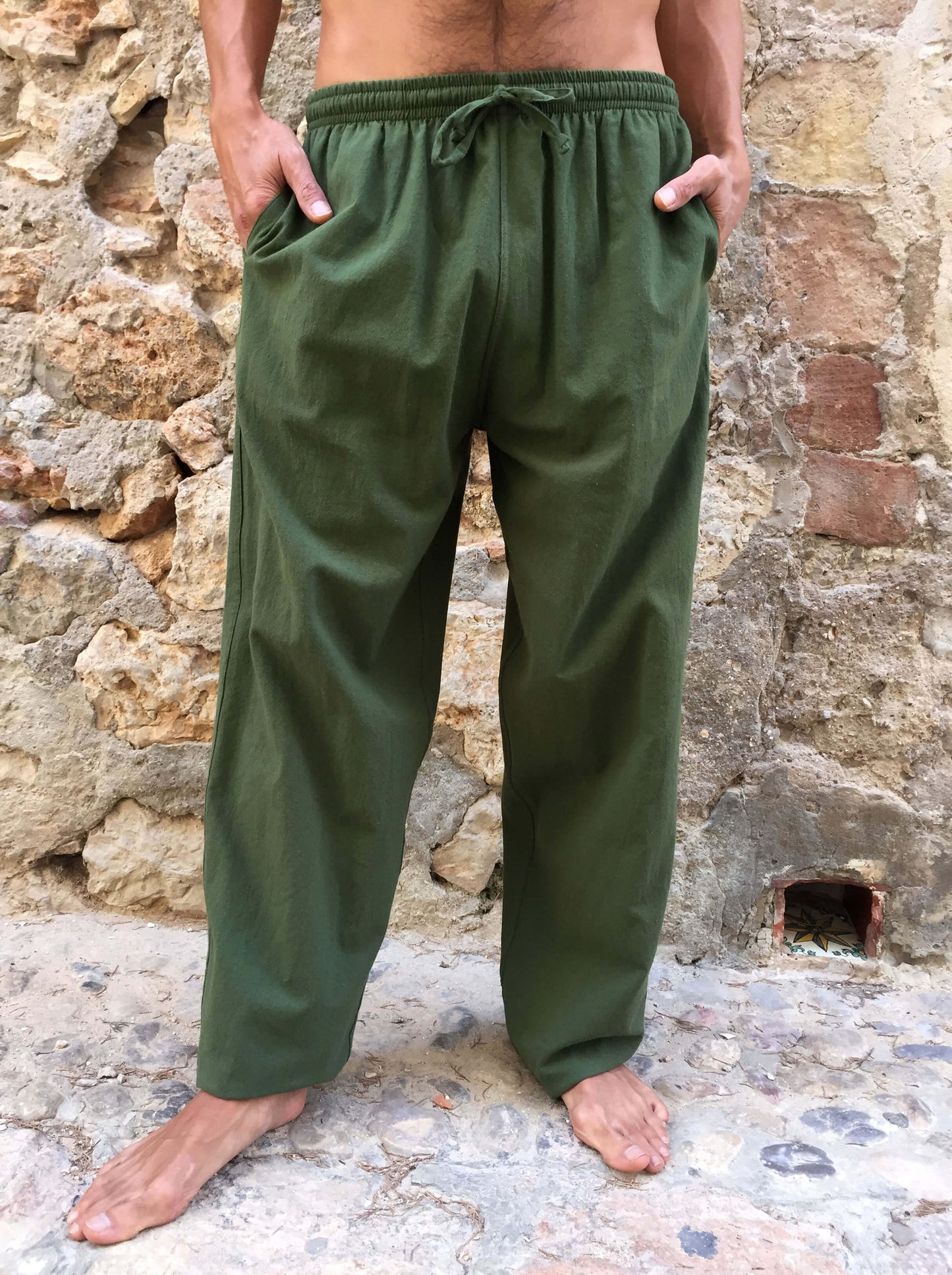 Pantalones de algodón con cordón Verde