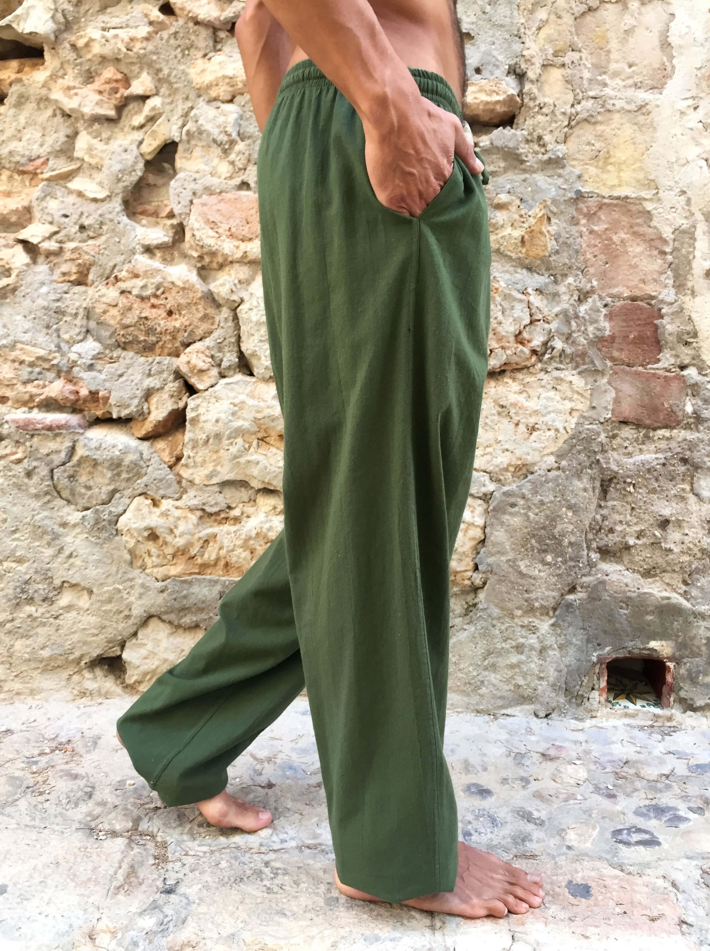 Pantalones de algodón con cordón Verde