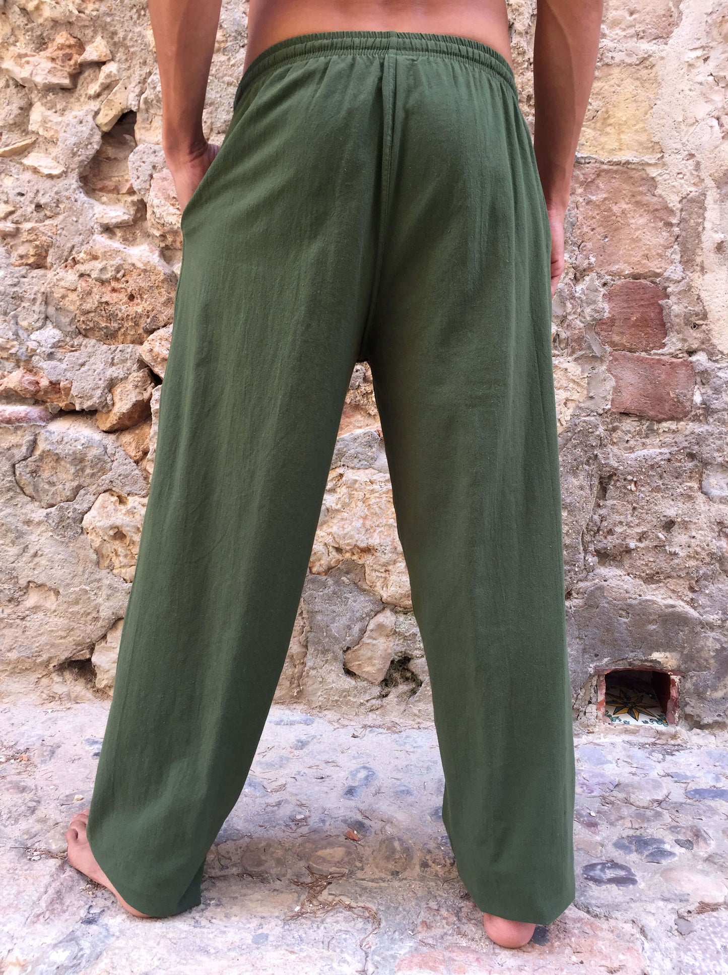 Pantalones de algodón con cordón Verde