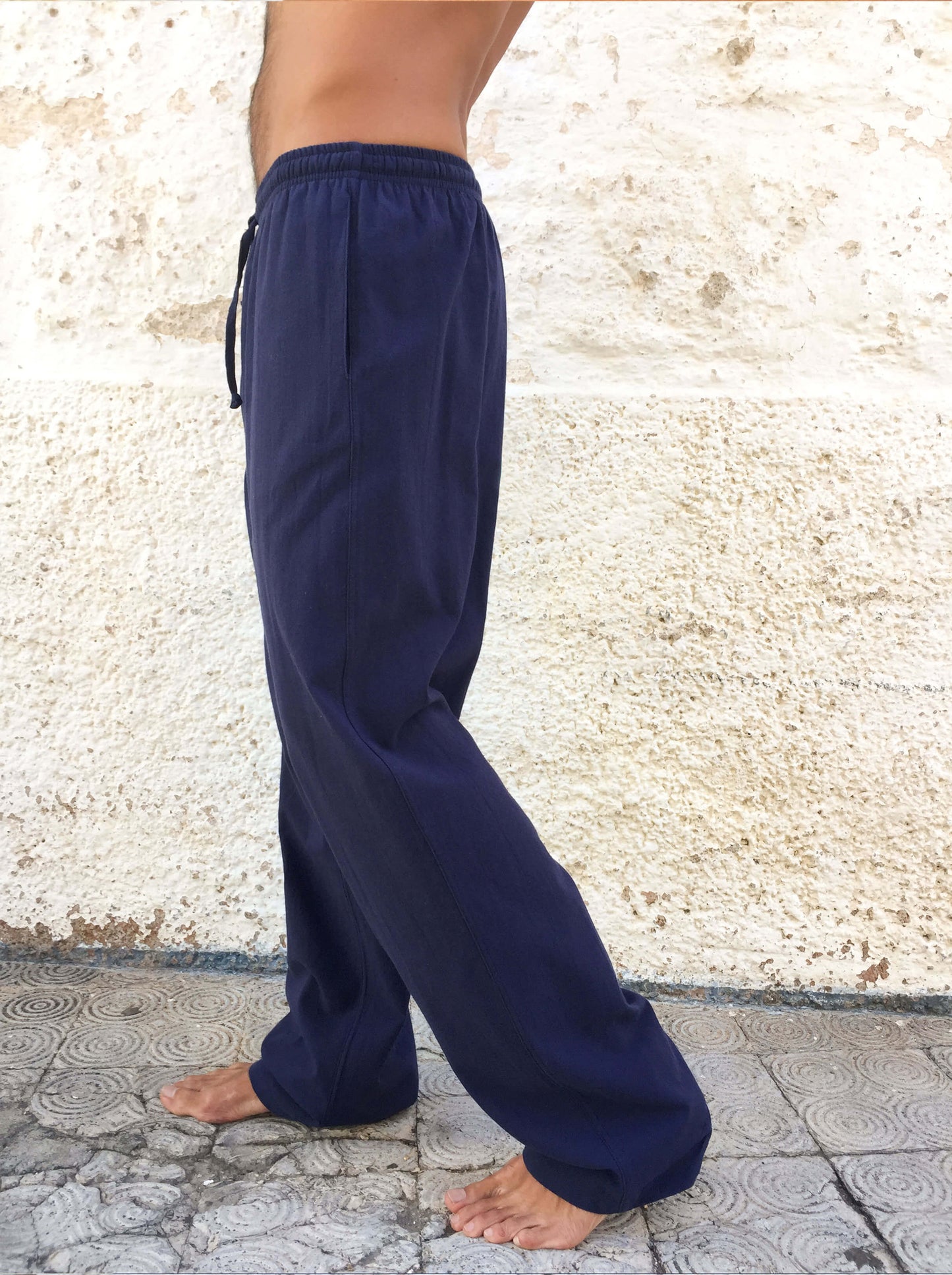 Pantalones de algodón con cordón azul marino