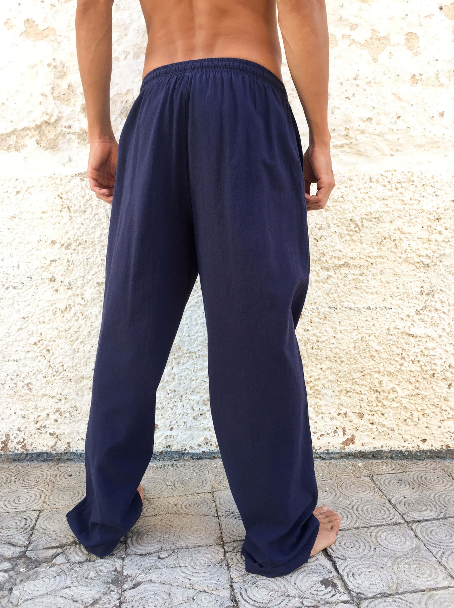 Pantalones de algodón con cordón azul marino