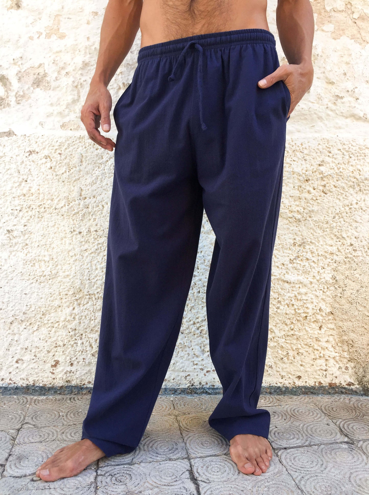 Pantalones de algodón con cordón azul marino