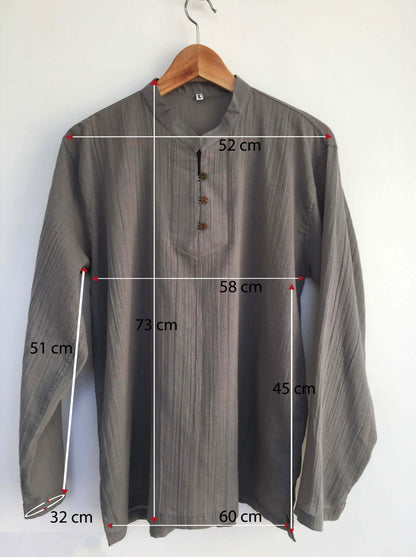 Camisa Gris Kurta de algodón natural con botones de coco