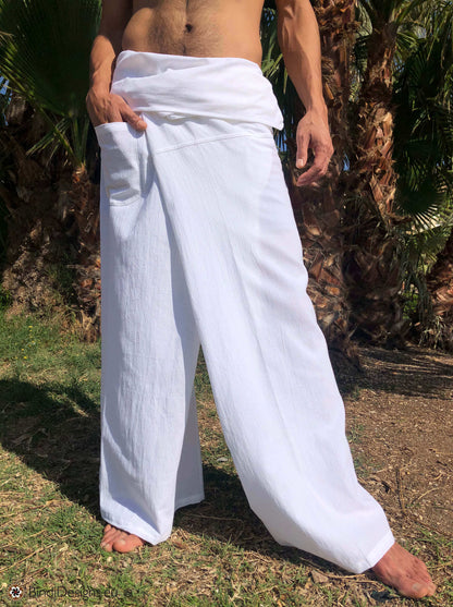 Pantalones Tailandeses de Algodón Claro Blanco