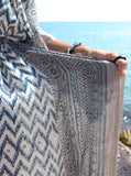 Caftan azul de algodón con Impresión en Madera Tradicional