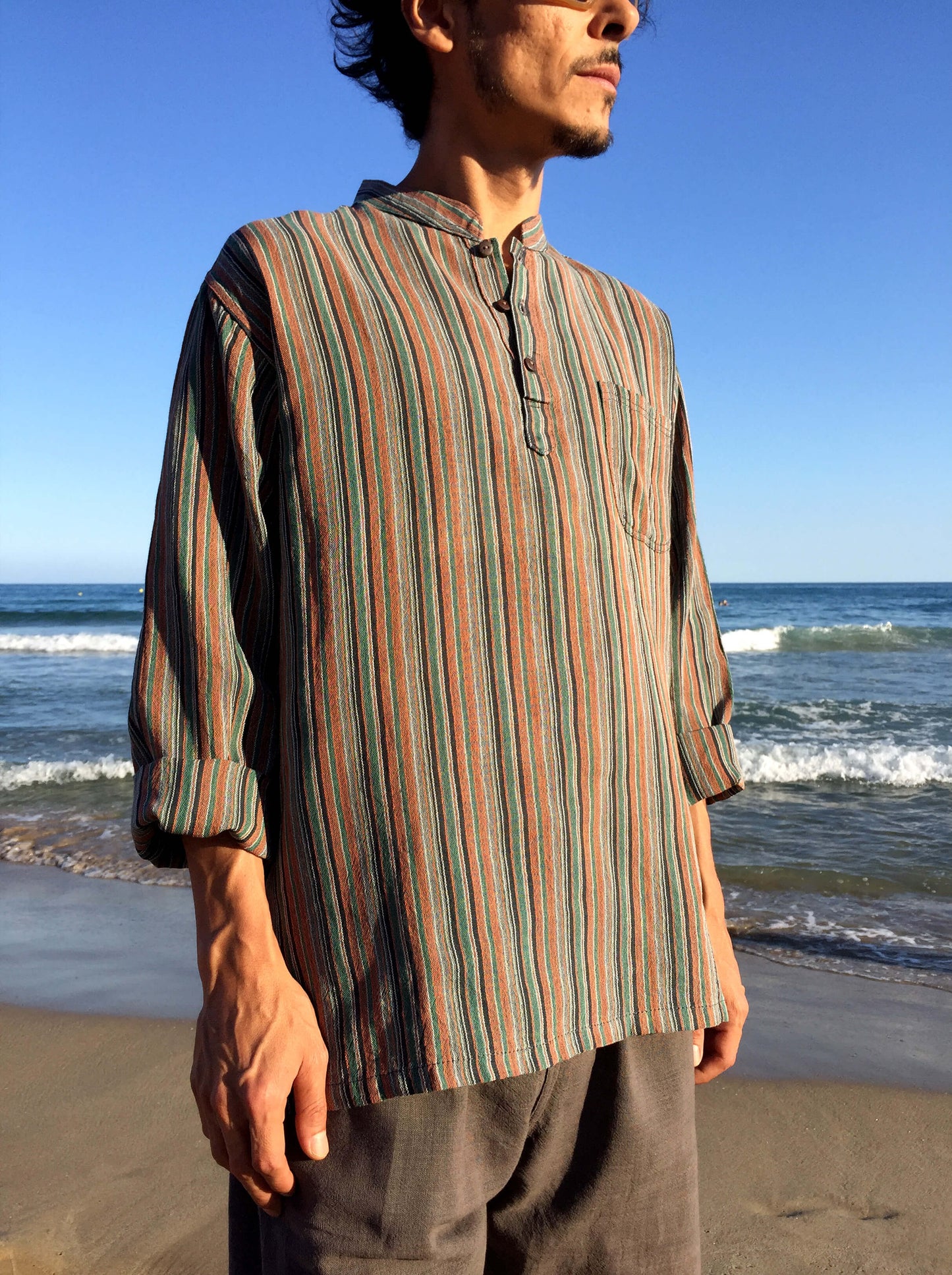 Kurta con rayas de algodón crudo