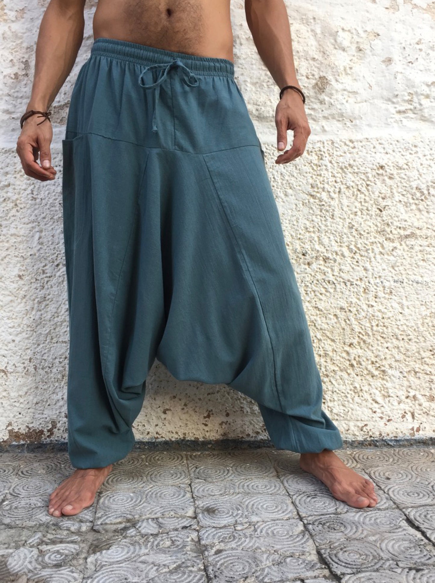 Pantalon Hippie Azul Polvoriento de Algodón