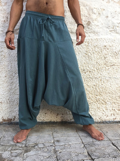 Pantalon Hippie Azul Polvoriento de Algodón