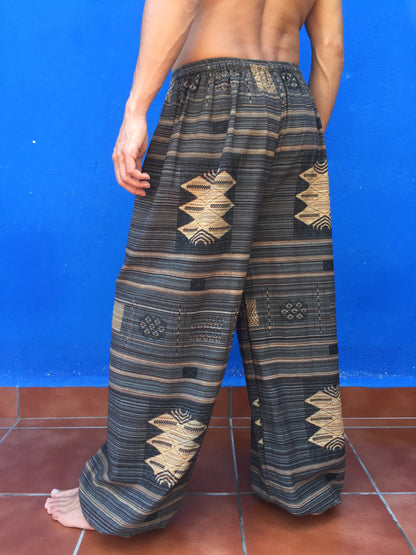 Pantalon Samurai Gris con adorno de algodón tailandes