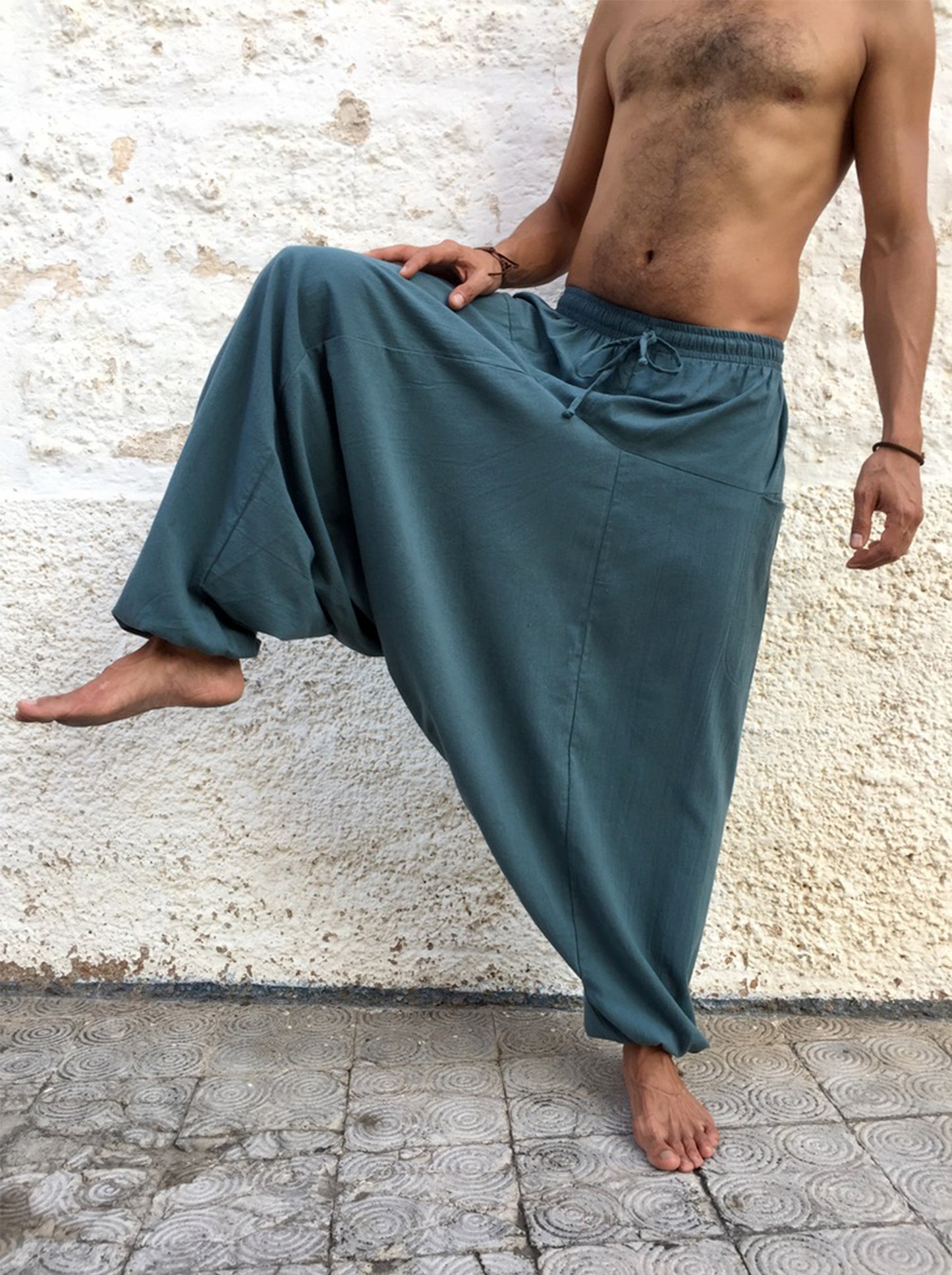 Pantalon Hippie Azul Polvoriento de Algodón