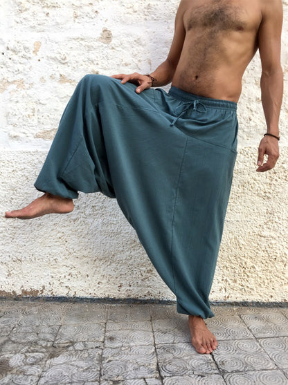 Pantalon Hippie Azul Polvoriento de Algodón