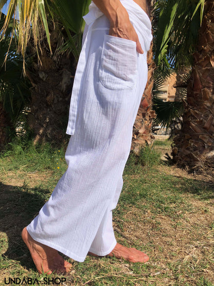 Pantalones Tailandeses de Algodon extra ligero Blanco