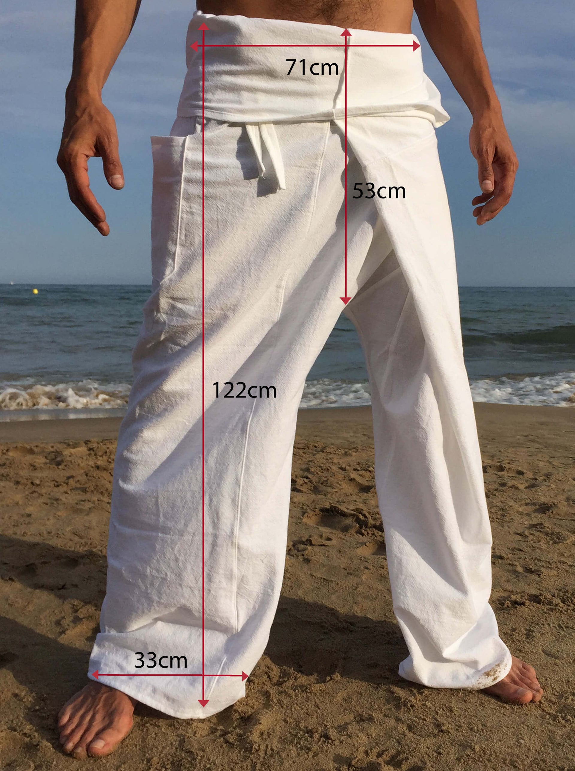 Pantalones Tailandeses de algodón color Blanco (122-123cm)  Actualmente agotado, lo sentimos!