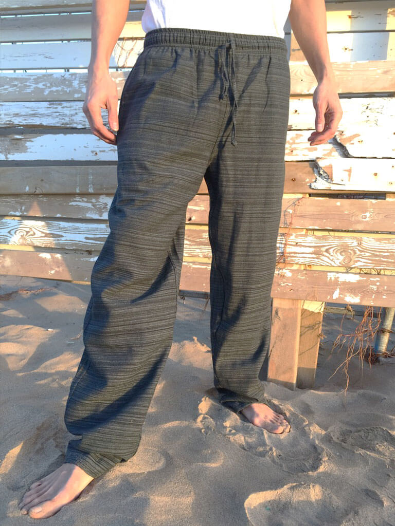 Pantalones Gris Oscuro de algodón con cordón y patrón de línea