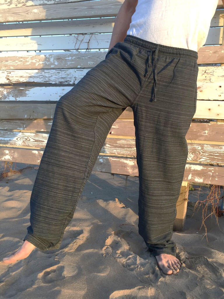 Pantalones Gris Oscuro de algodón con cordón y patrón de línea