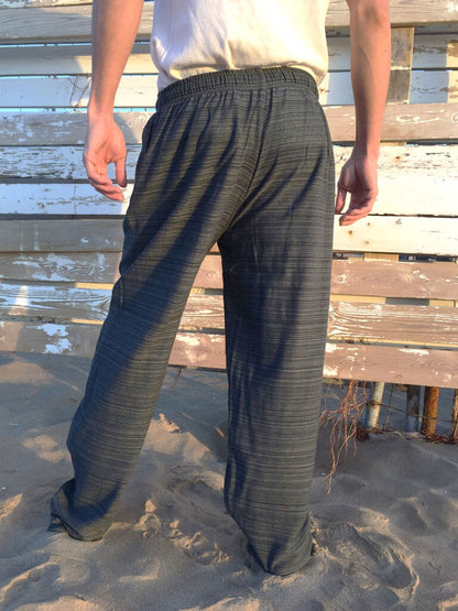 Pantalones Gris Oscuro de algodón con cordón y patrón de línea