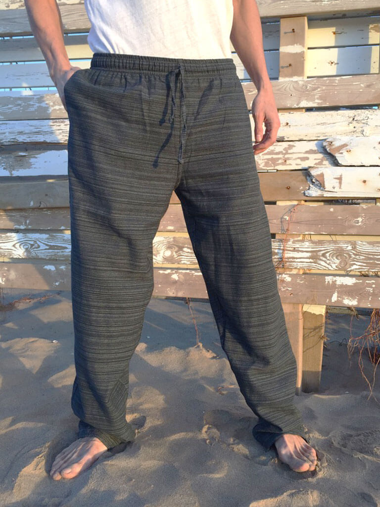 Pantalones Gris Oscuro de algodón con cordón y patrón de línea