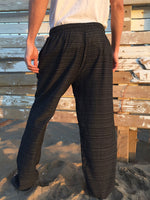 Pantalón Negro de algodón con cordón y patrón de línea