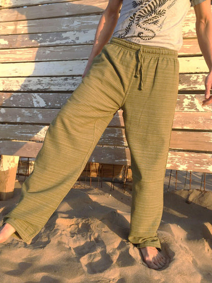 Pantalones Verde Oliva de algodón con cordón y patrón de línea