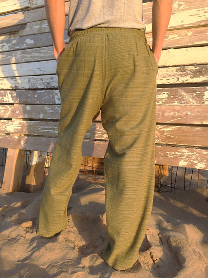 Pantalones Verde Oliva de algodón con cordón y patrón de línea