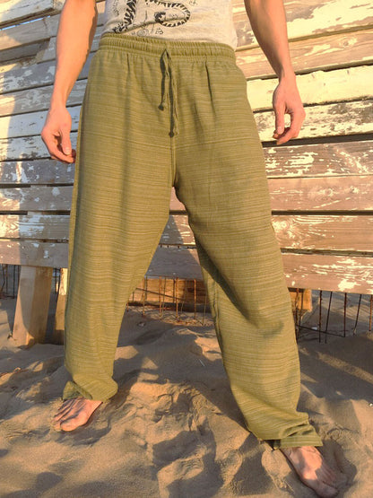 Pantalones Verde Oliva de algodón con cordón y patrón de línea