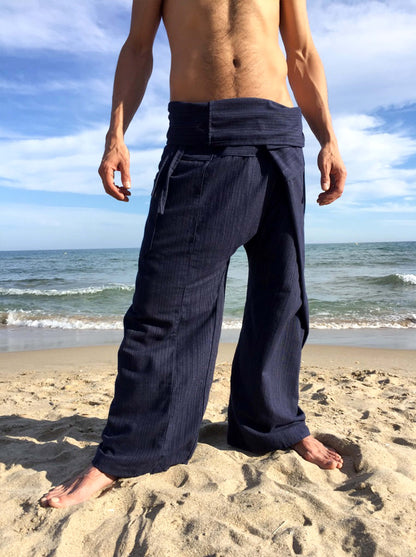 Pantalones con Rayas Tailandeses de algodón color Azul