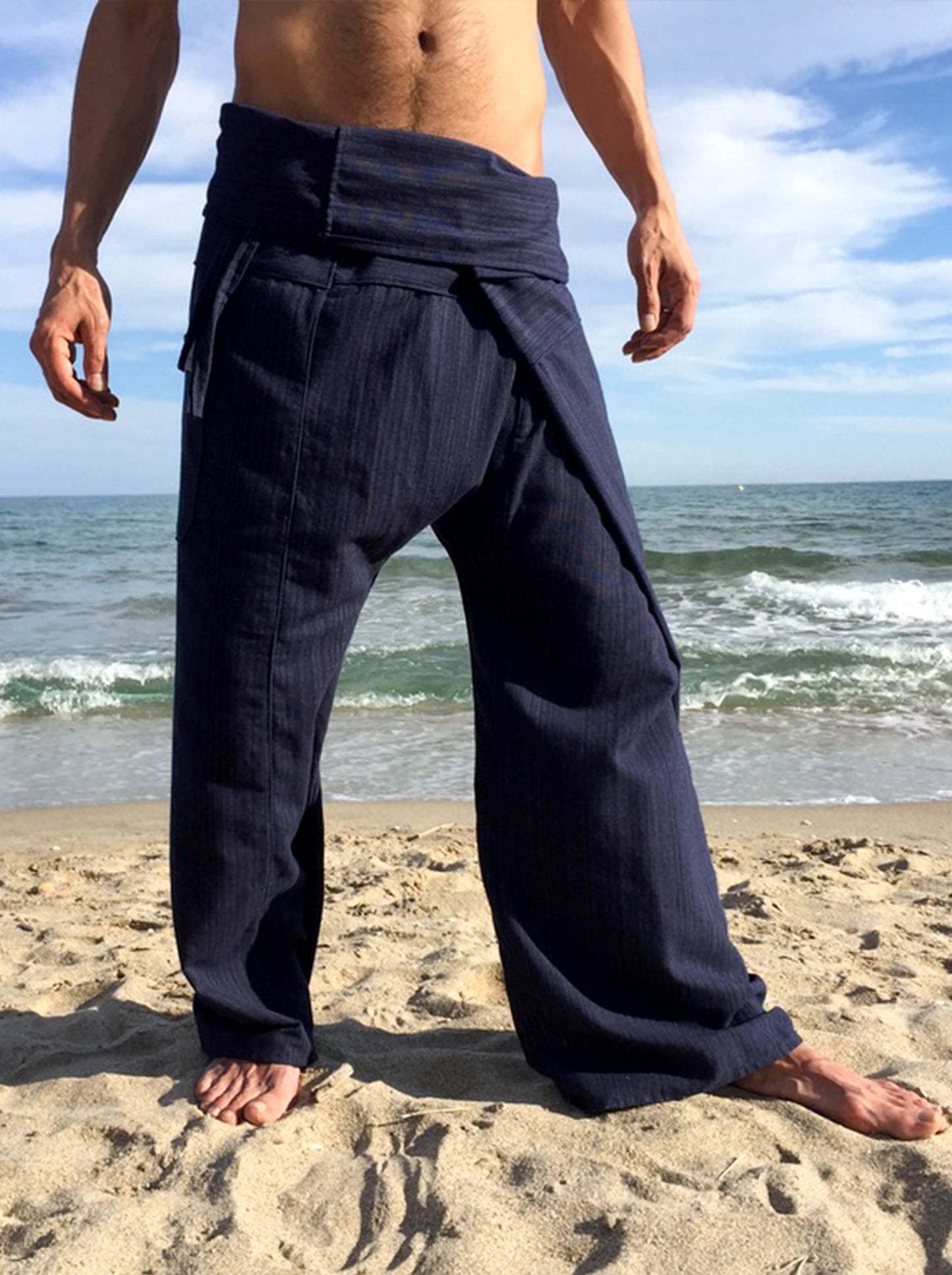 Pantalones con Rayas Tailandeses de algodón color Azul